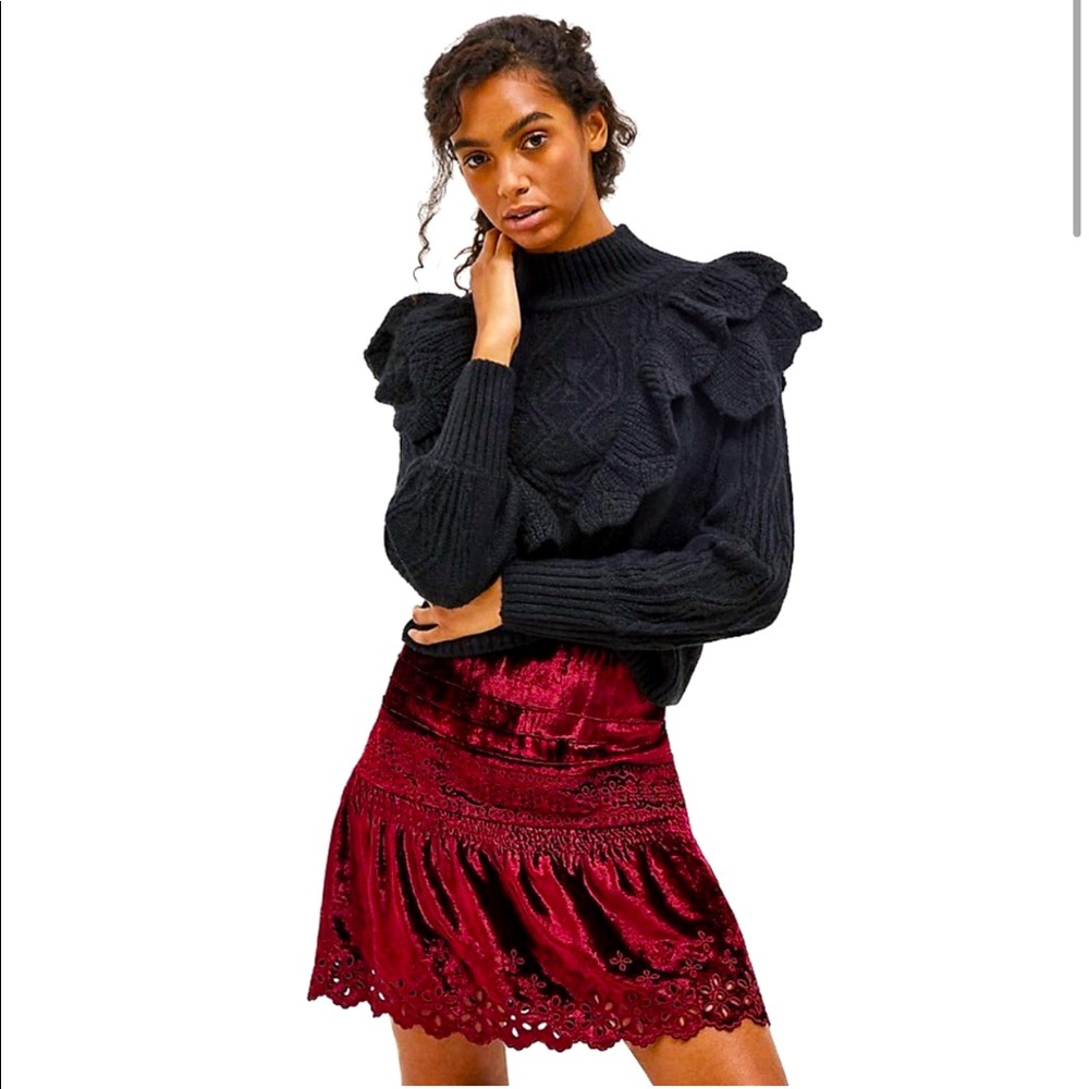 Anthropologie Cherie Eyelet Velvet Mini Skirt